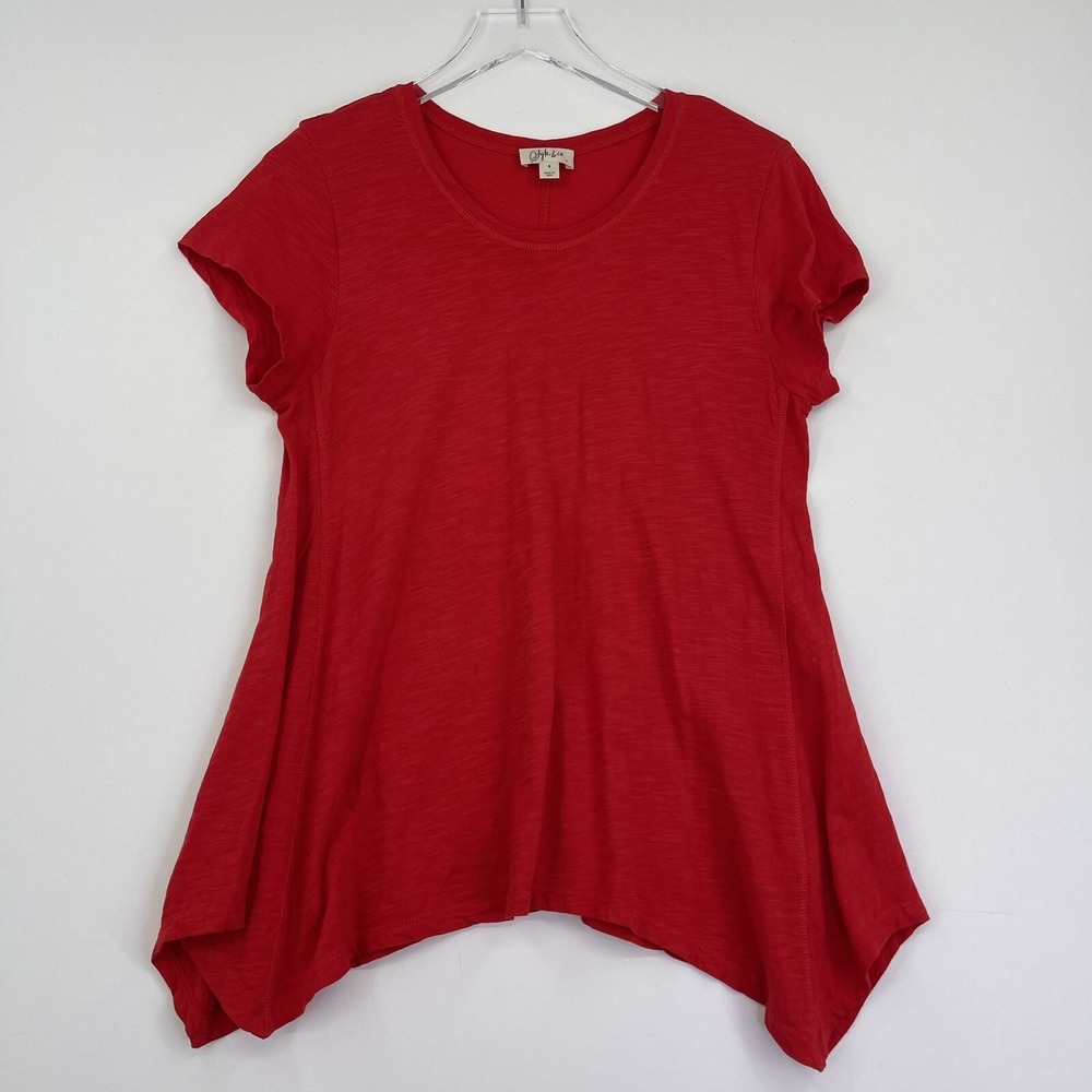 Style&Co T-shirt Womens Top Small Red Short Sleeve Cotton Basic